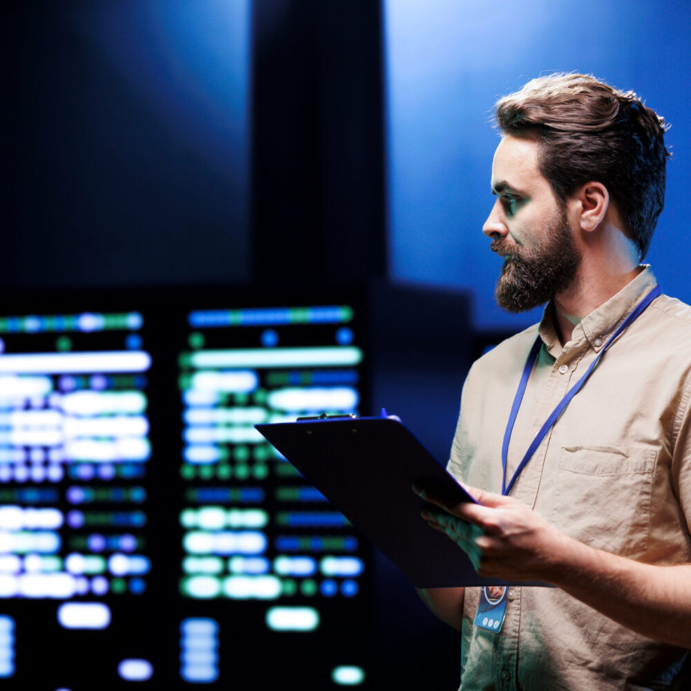 Expert upgrading server hub security to protect information access, making sure virus protection software is updated so that hackers trying to penetrate systems are rebuffed